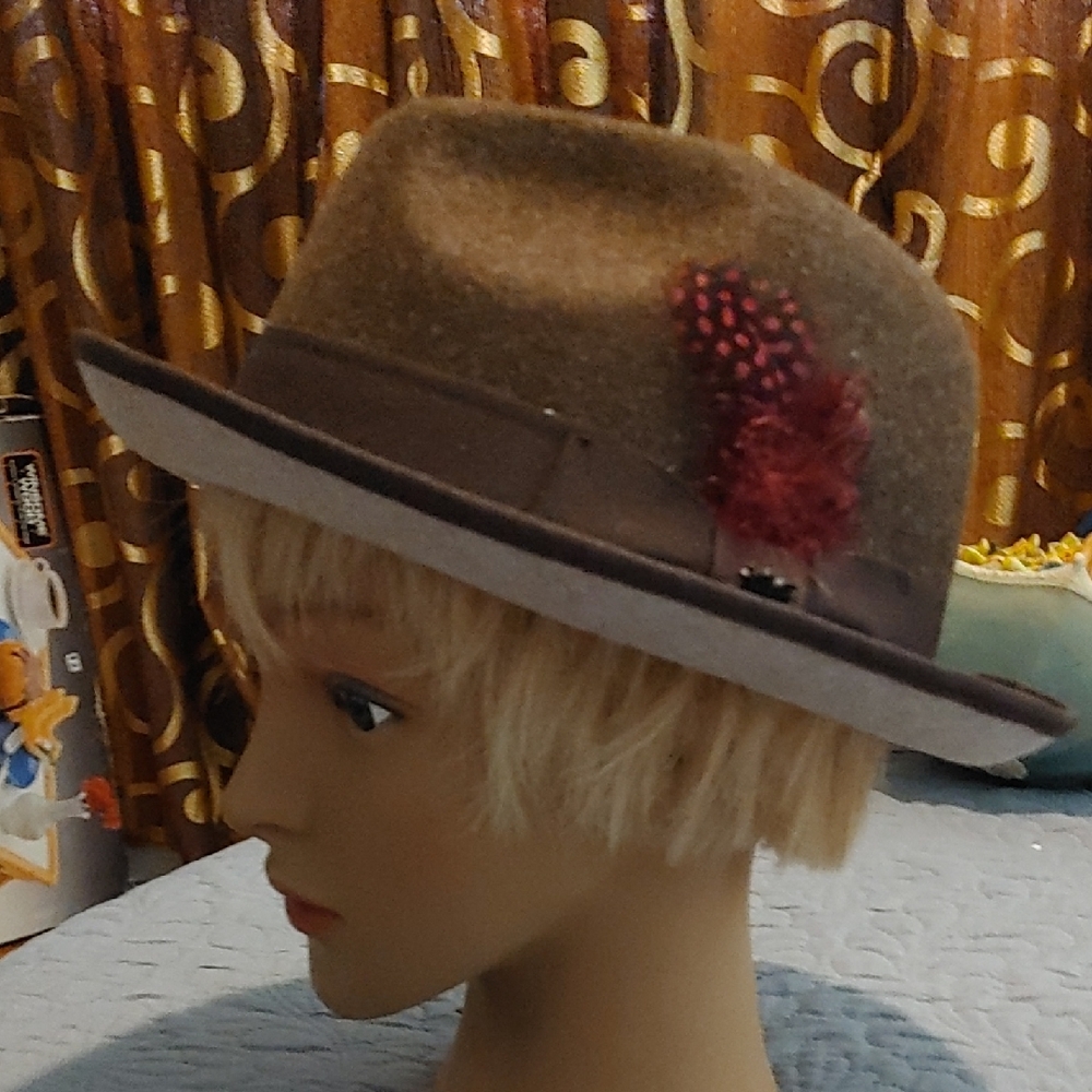 Stacy Adams Brown Fedora with Red & Black Accent Feather